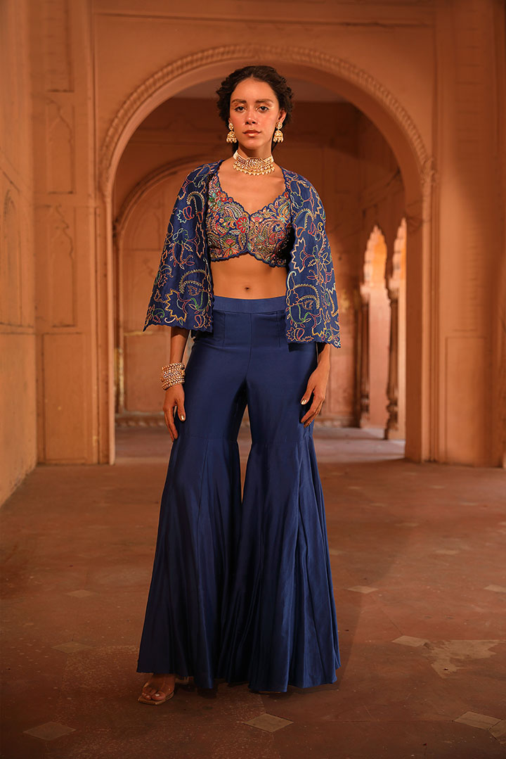 Electric Blue Cape Jacket Gharara Set