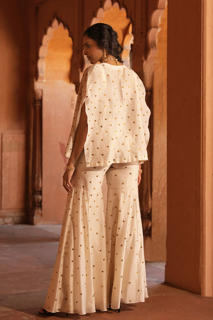 Ivory Gharara Cape Jacket Set