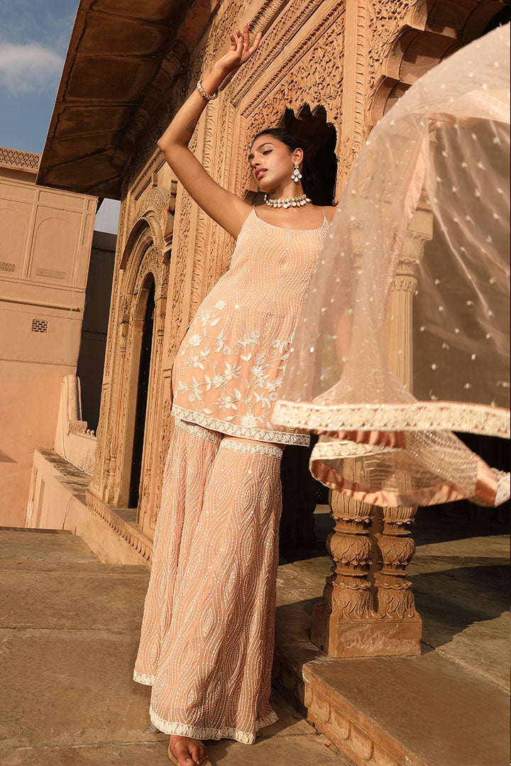 Soft Peach Embroidered Gharara Set