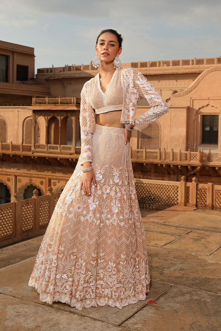 Soft Peach Embroidered Lehenga Set