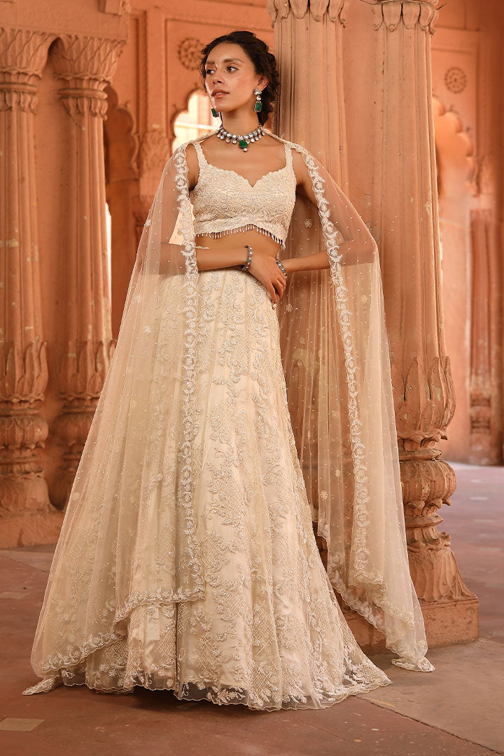 Elegant Ivory Embroidered Lehenga Set