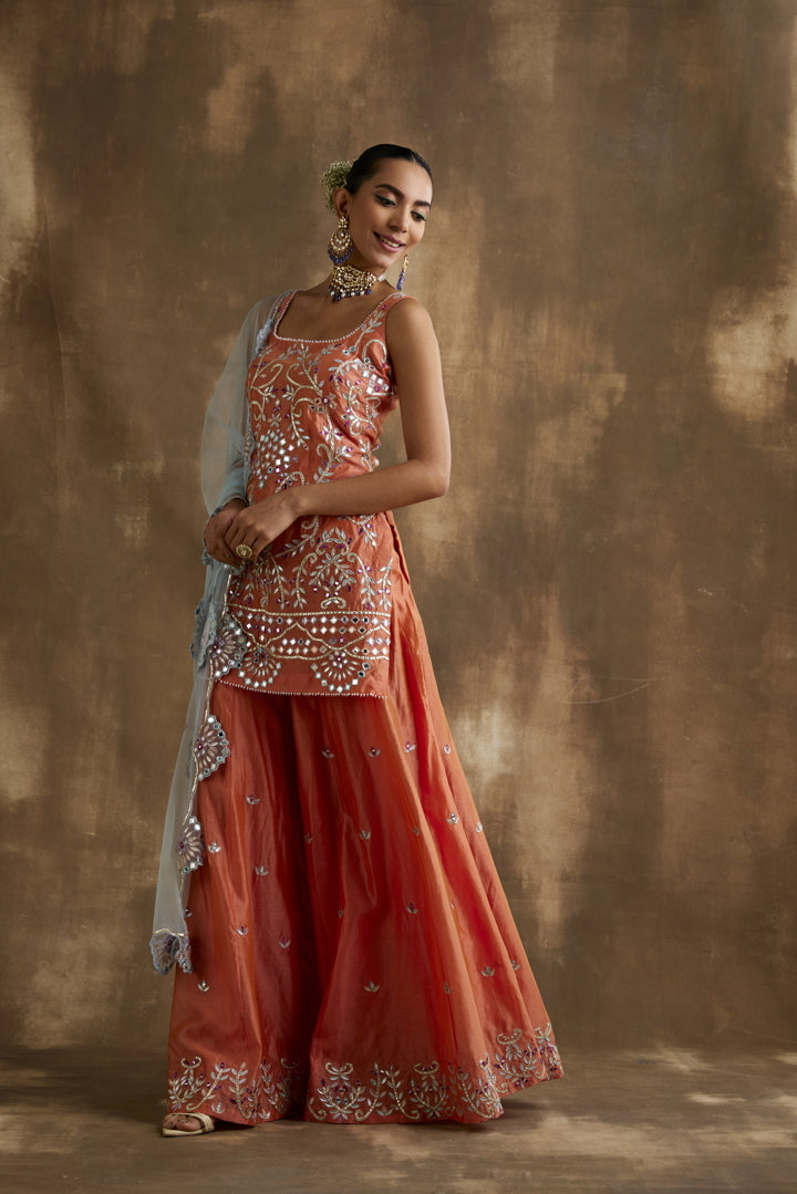 Tangerine Orange embroidered Sharara set