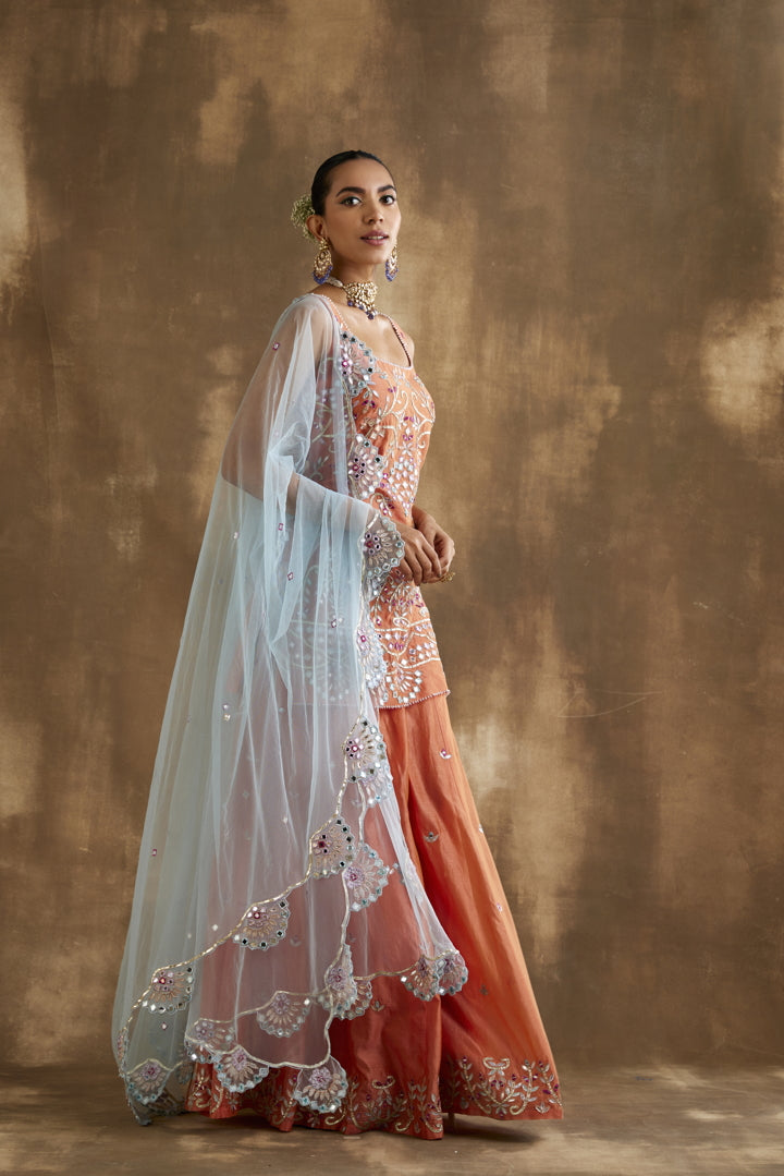 Tangerine Orange embroidered Sharara set