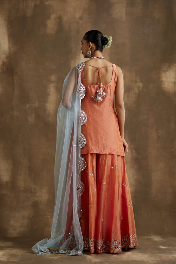 Tangerine Orange embroidered Sharara set