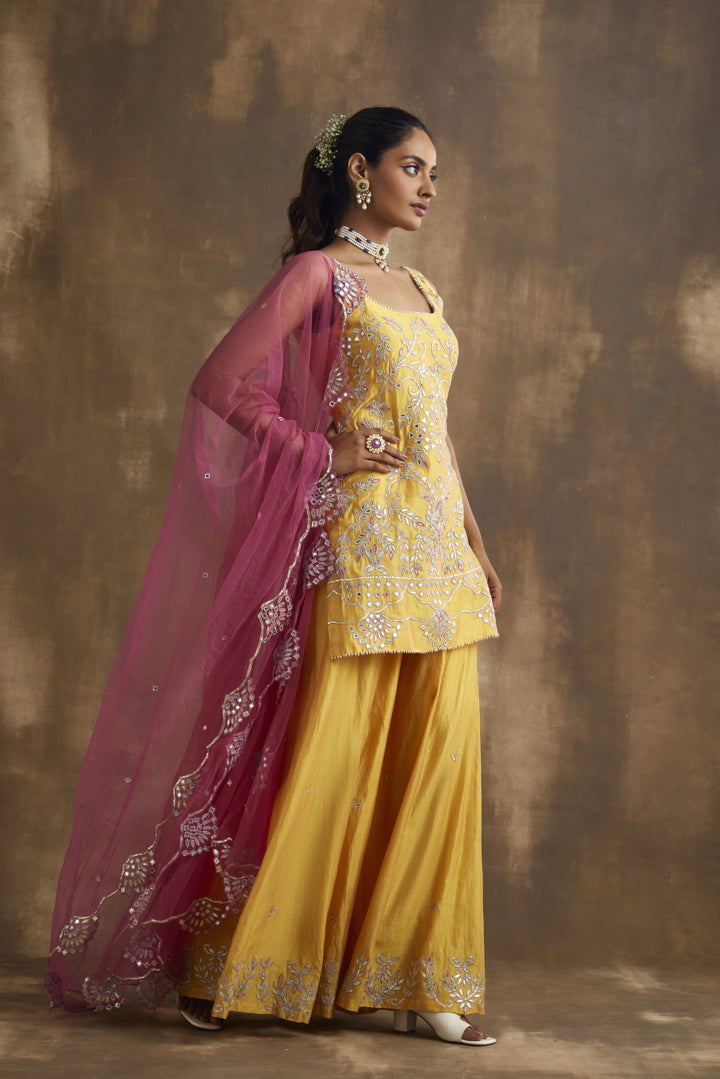 Mustard Yellow embroidered Sharara set