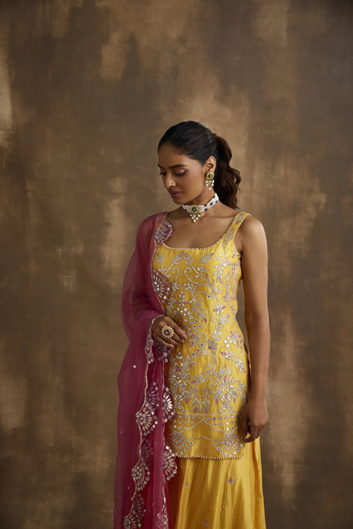 Mustard Yellow embroidered Sharara set