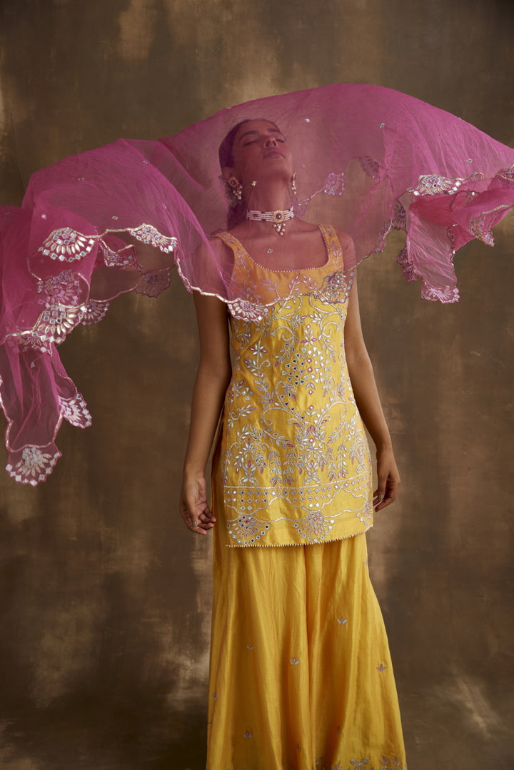 Mustard Yellow embroidered Sharara set