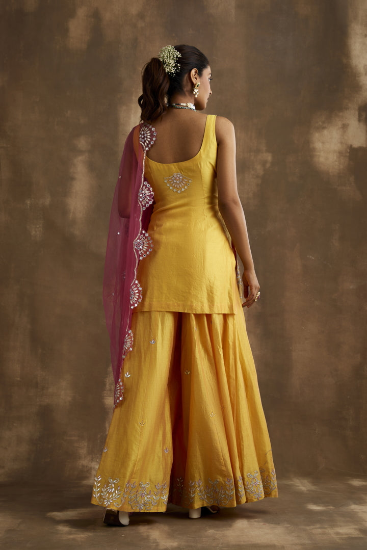 Mustard Yellow embroidered Sharara set