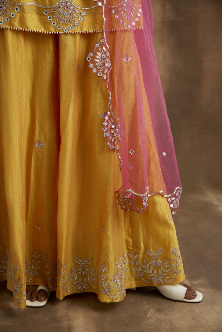 Mustard Yellow embroidered Sharara set