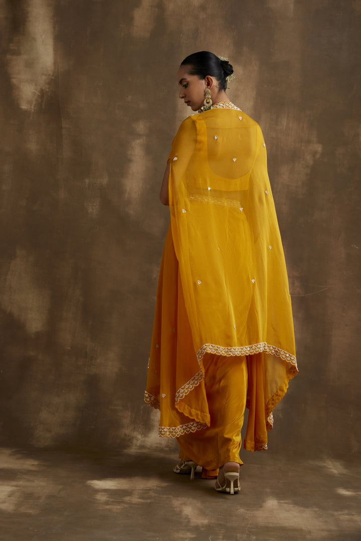 Mango Yellow Draped skirt cape set