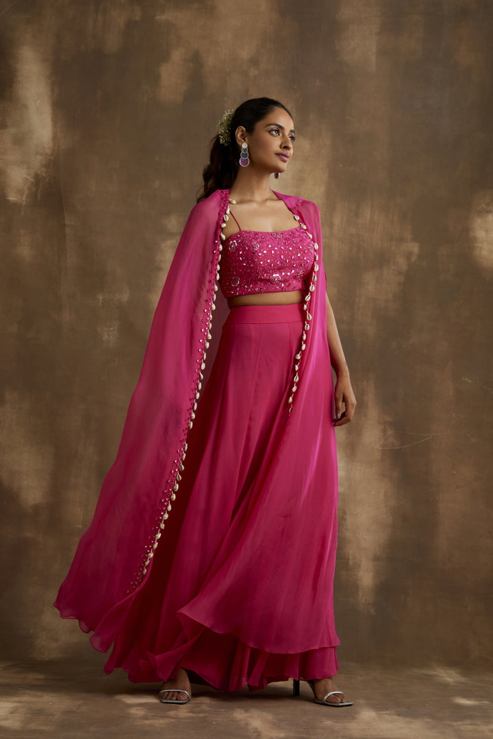 Diva Pink Embroidered Sharara Cape set