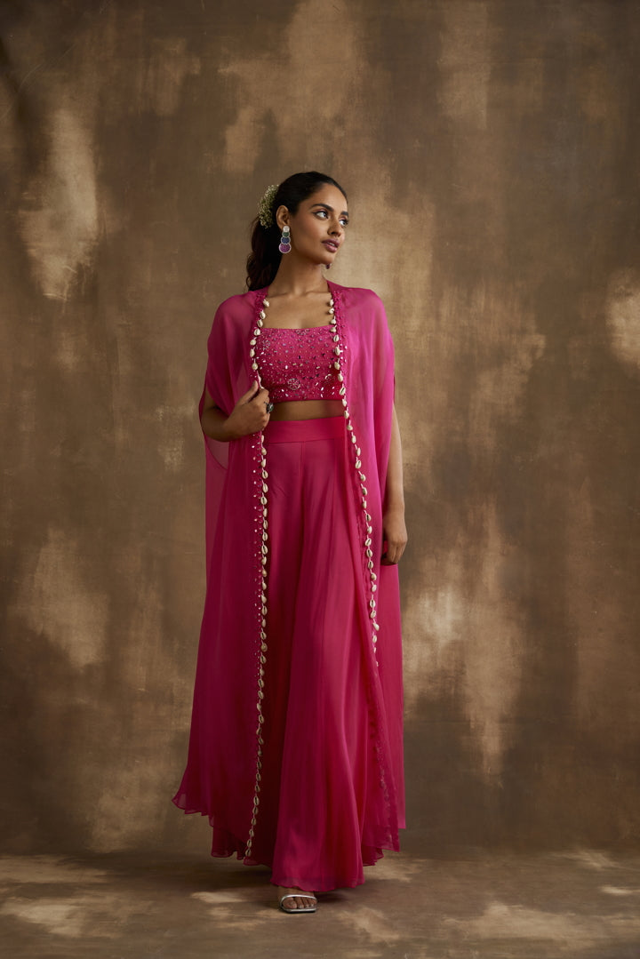 Diva Pink Embroidered Sharara Cape set