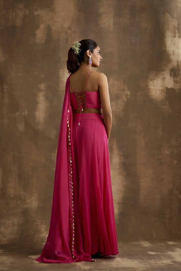 Diva Pink Embroidered Sharara Cape set