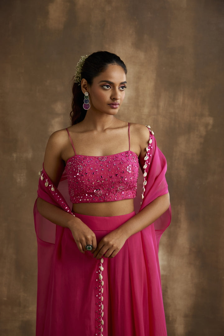 Diva Pink Embroidered Sharara Cape set