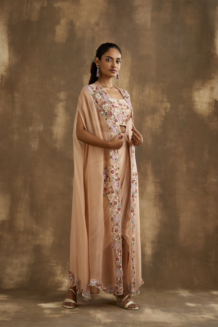 Pale blush Draped skirt cape set