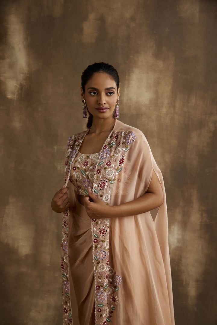 Pale blush Draped skirt cape set