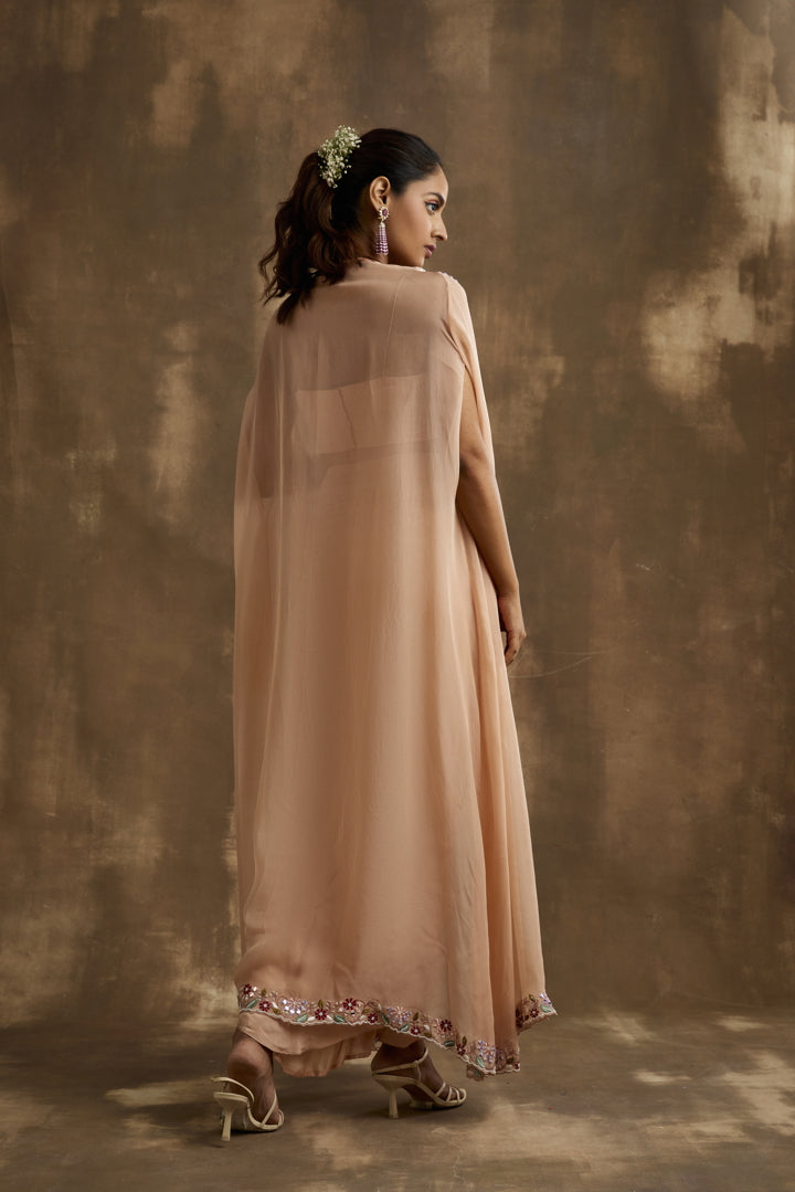 Pale blush Draped skirt cape set