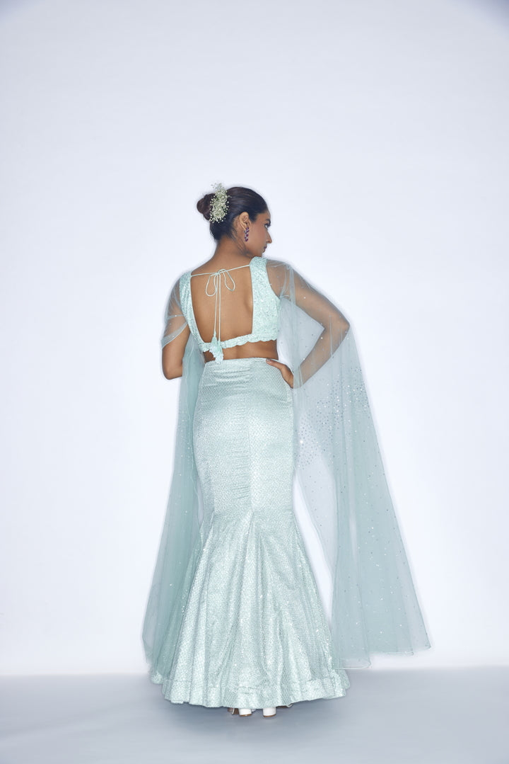 Mint Green Shimmer Fish cut lehenga set