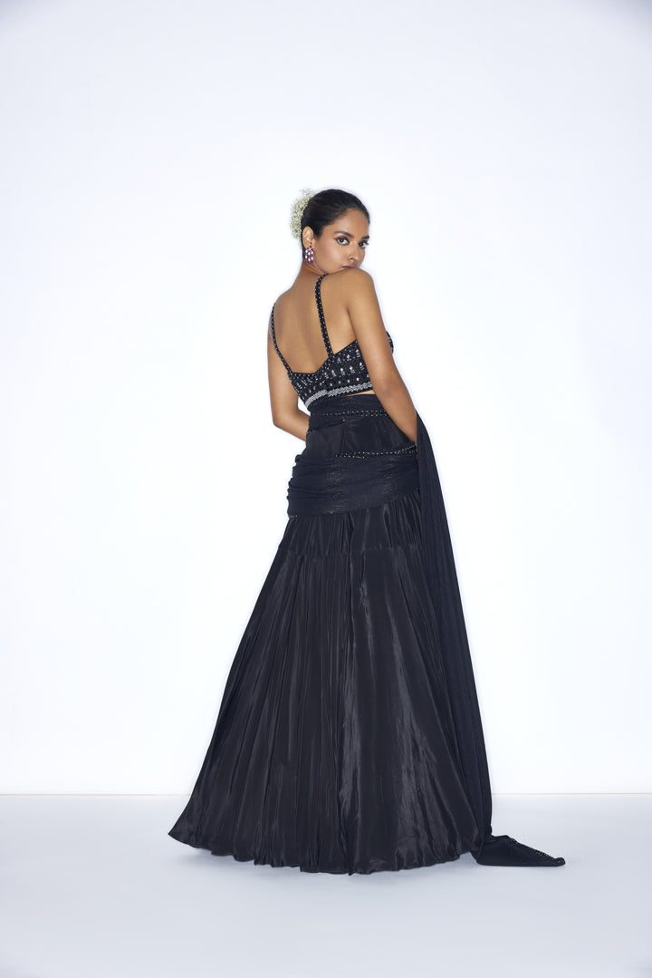 Black pre-draped lehenga set