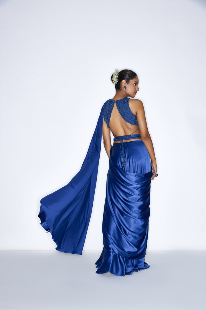 Electric blue  pre draped cocktail saree