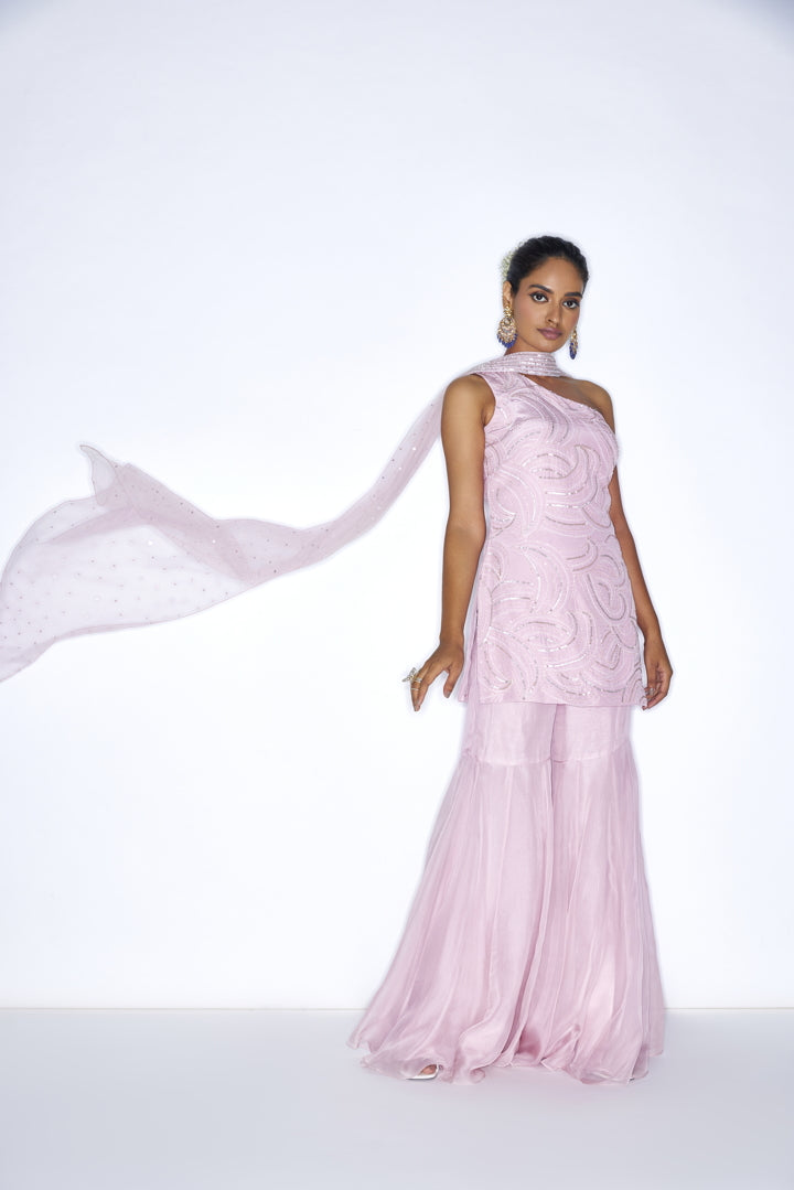 Rose Pink Embroidered Gharara set