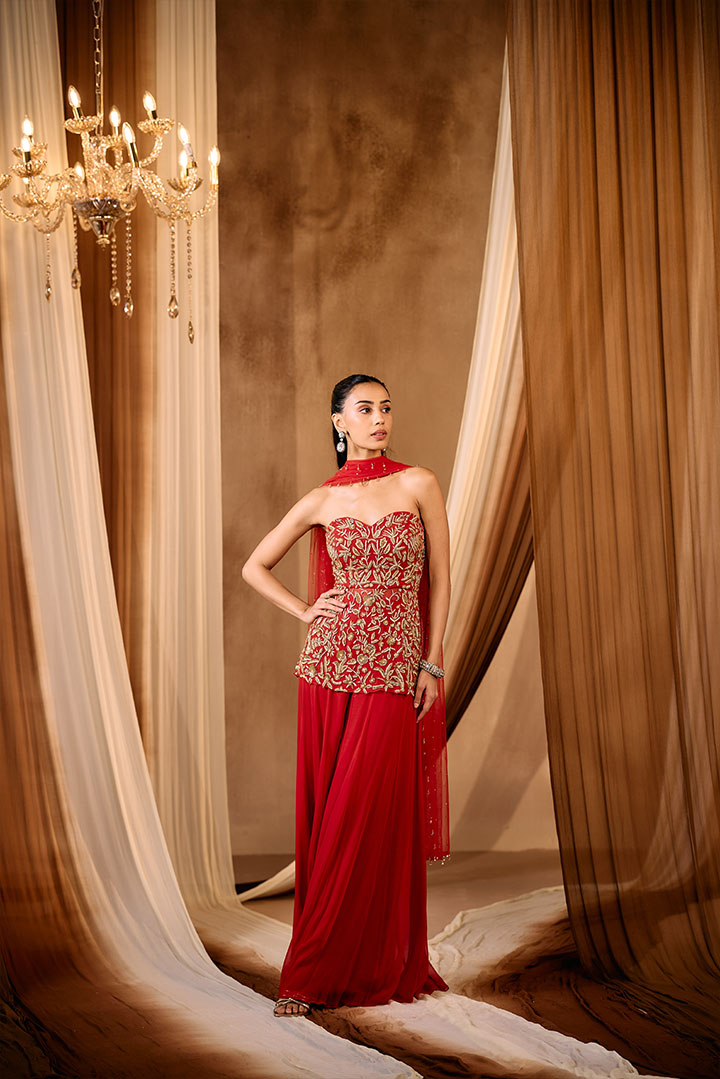 Red Georgette embroidered Sharara set