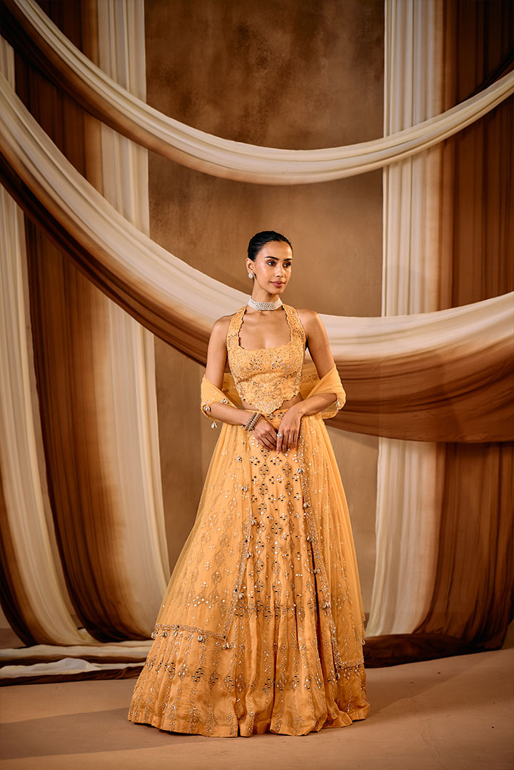 Light Orange Mirror work Lehenga Set