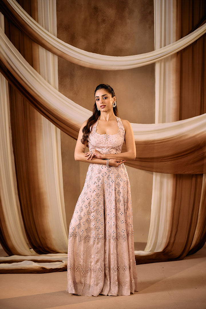 Mist pink Sharara top set