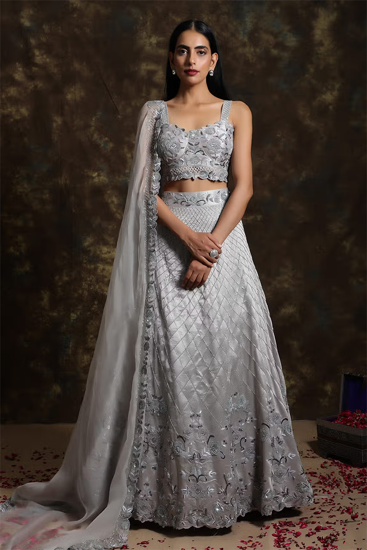 C012 Silver Sparkley Lehenga Set