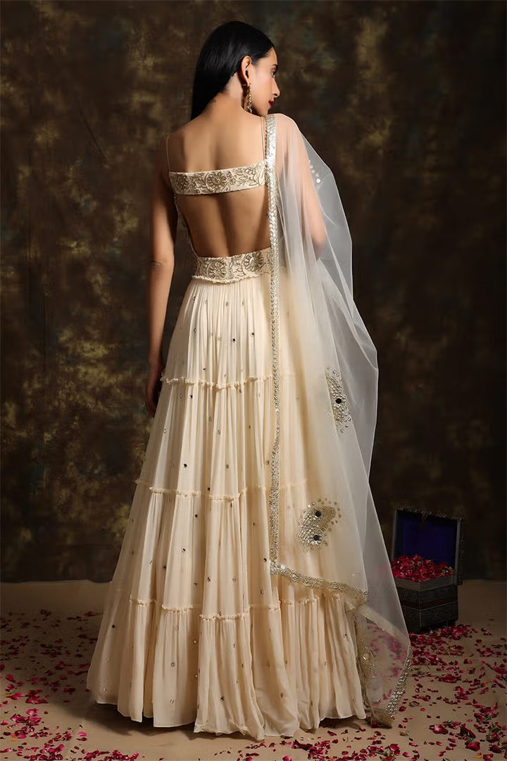 C018 Creamy White Embellished Anarkali