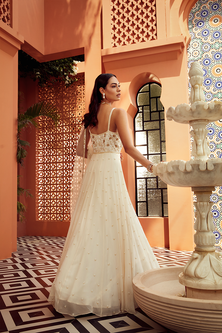 AB08 Ivory Gold Embroidered Anarkali Set