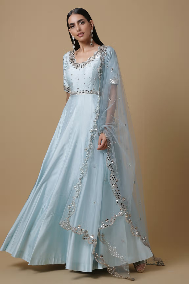 C003 Chanderi Anarkali With Mirror Work Dupatta