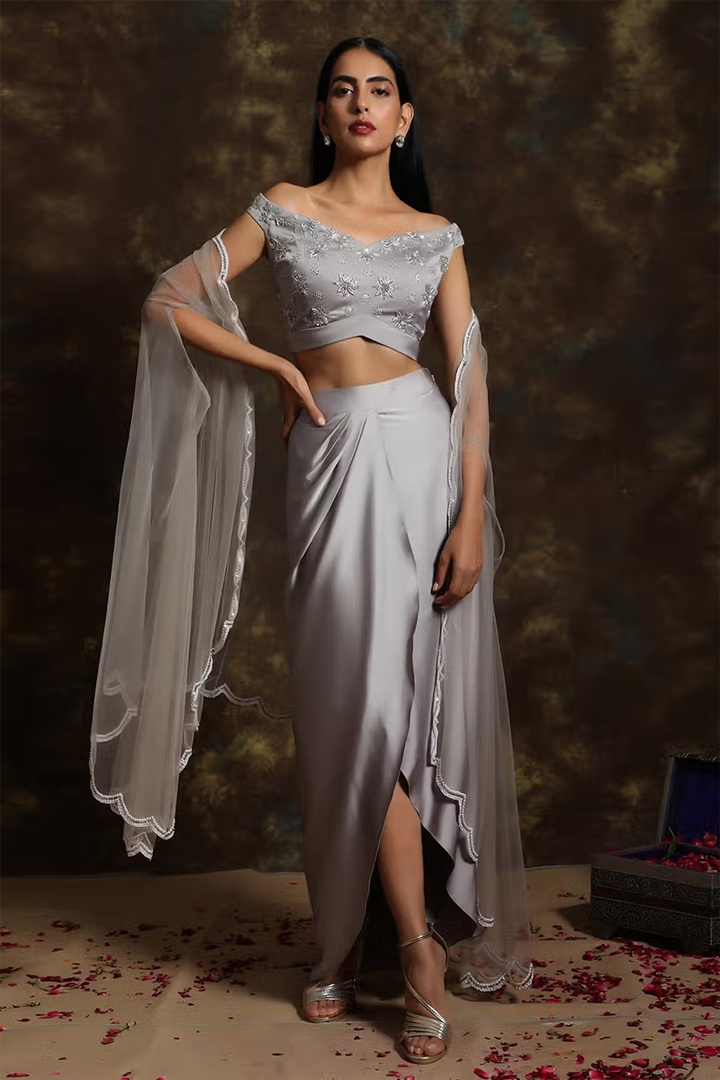 C022 Draped Skirt Paired with Blouse