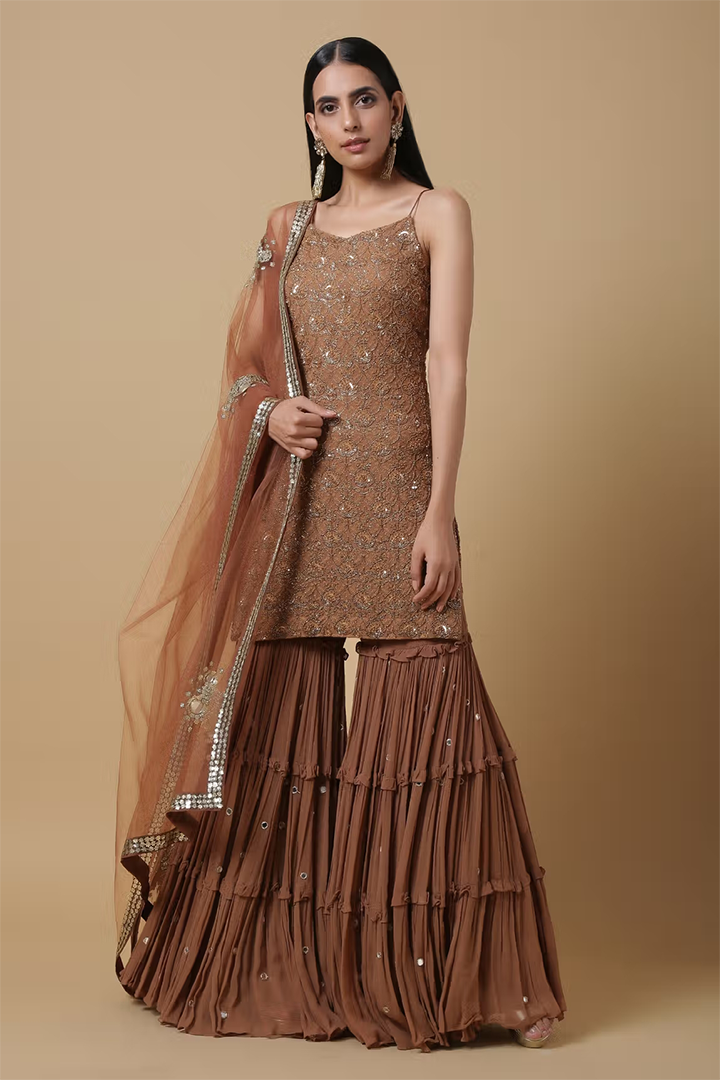 C004 NK Elegantaly Embroidered Kurta Paired with Sharara