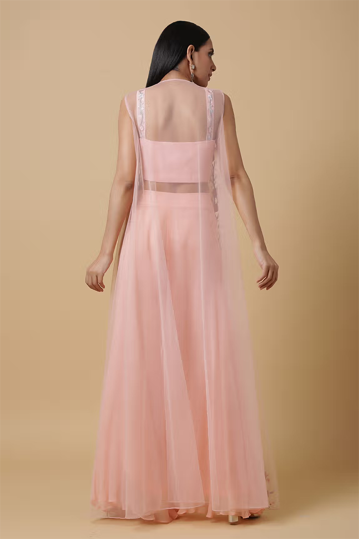 C010 Salmon Pink Blouse and Palazzo Set with Cape