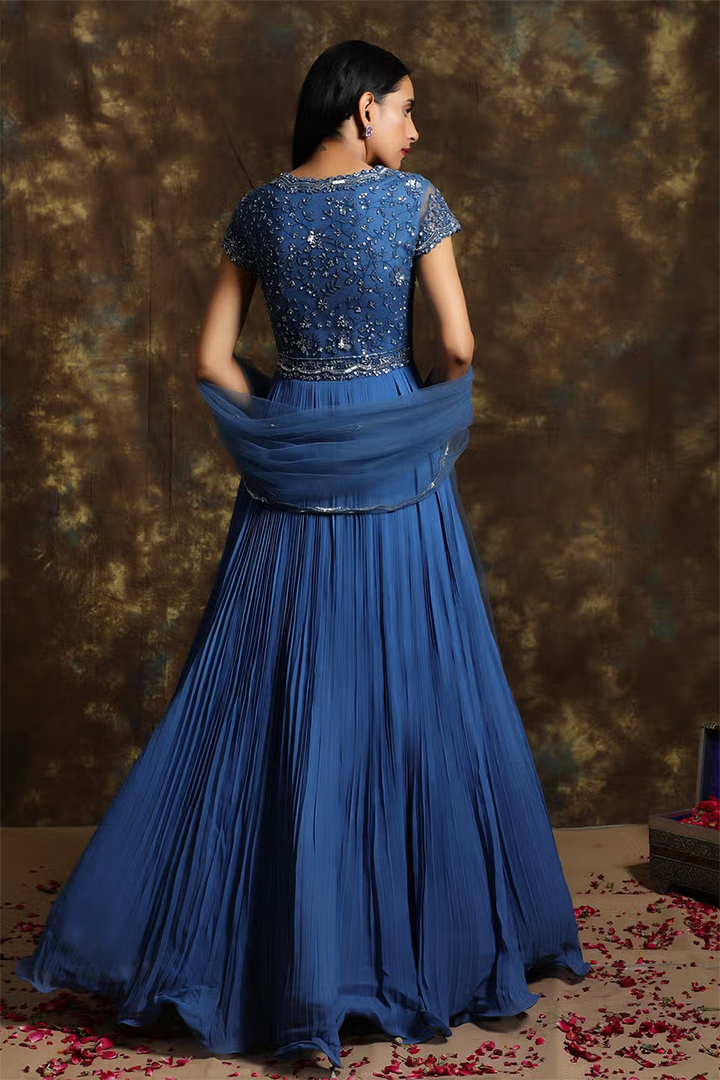 C002 Royal blue embroidered anarkali