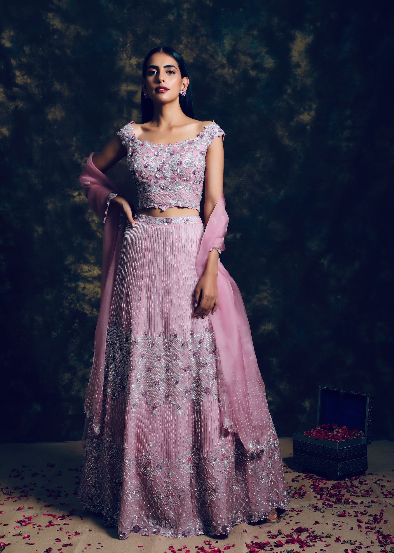 C011 Majestically Embroidered Lehenga and Bloused Set