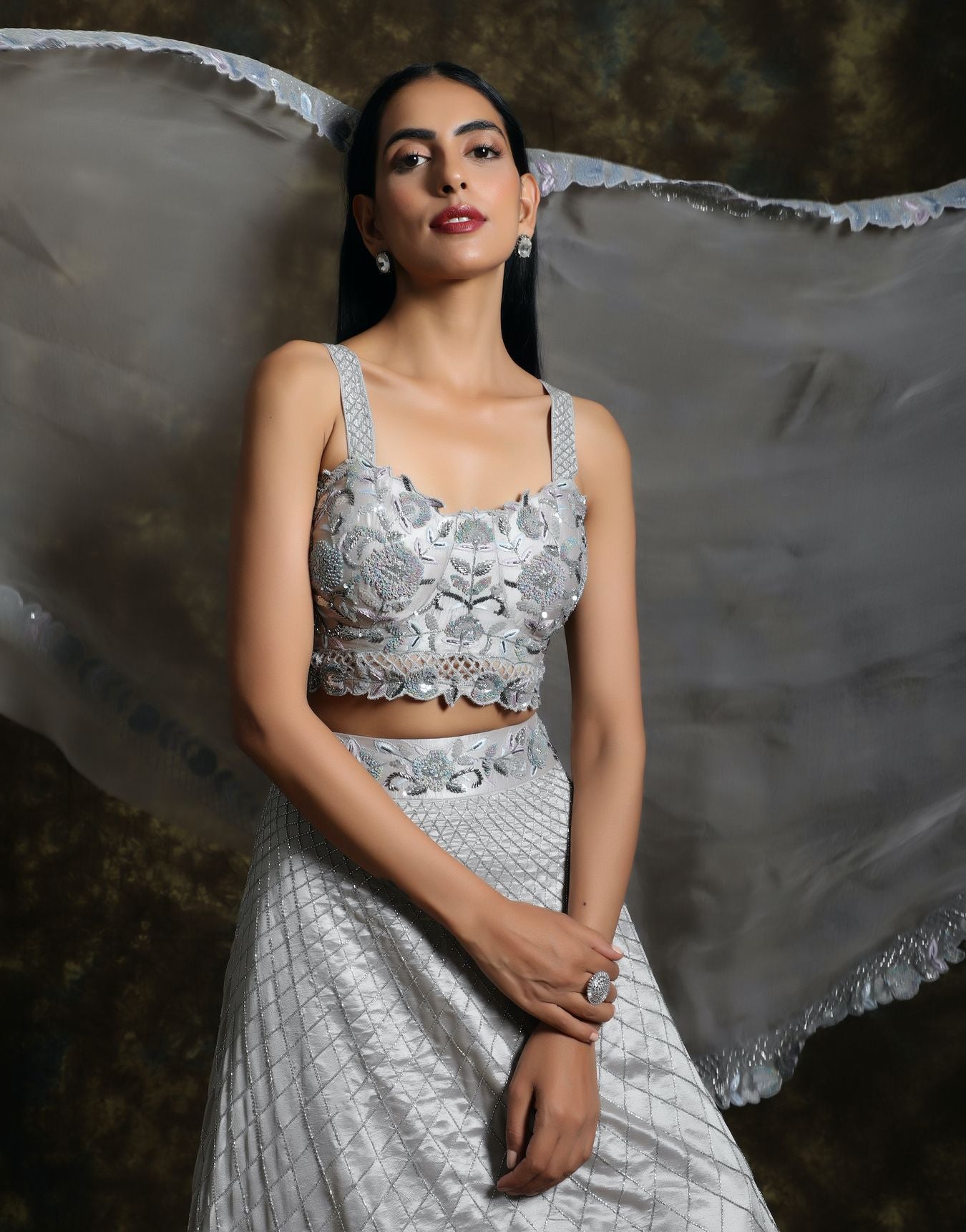 C012 Silver Sparkley Lehenga Set