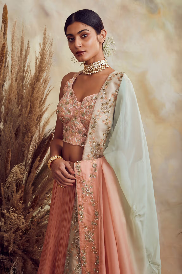 BB01 Peach pleated ensemble