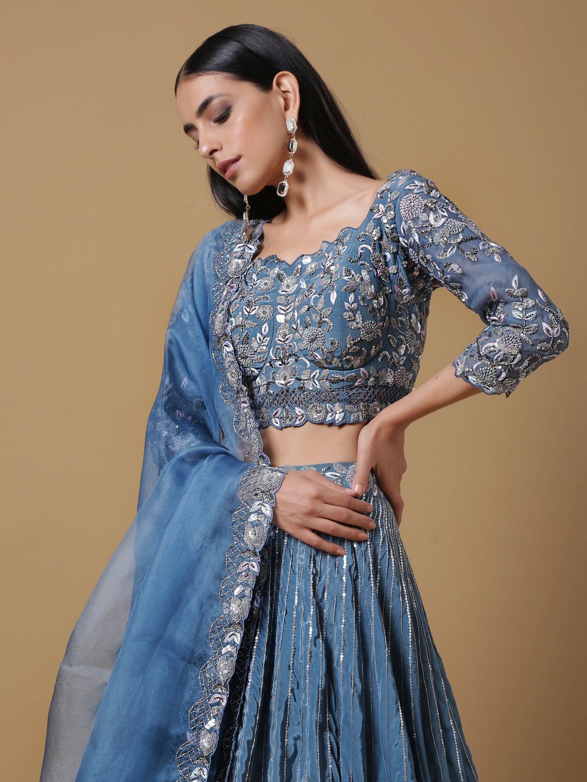 C007 Sequence Embellished Lehenga with Blouse and Dupatta