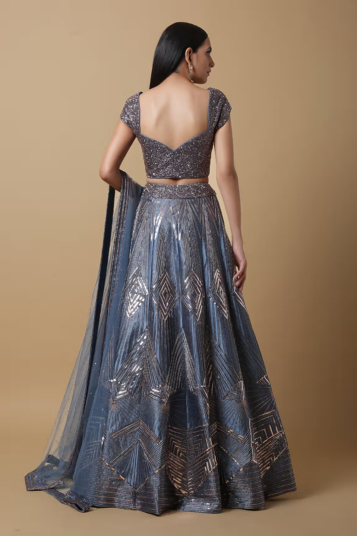 C006 Flashy Teal Blue Lehenga and Blouse Set