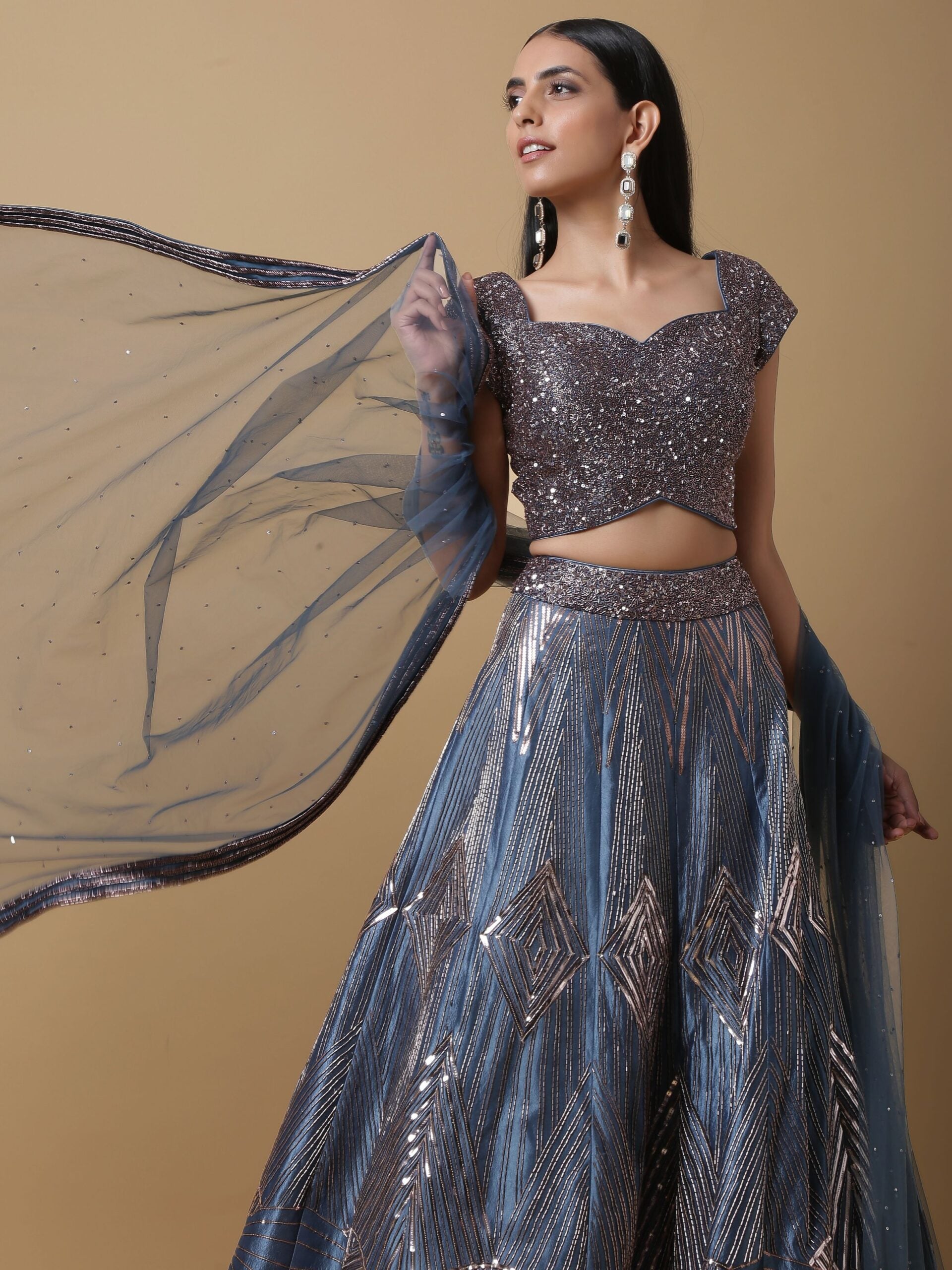 C006 Flashy Teal Blue Lehenga and Blouse Set