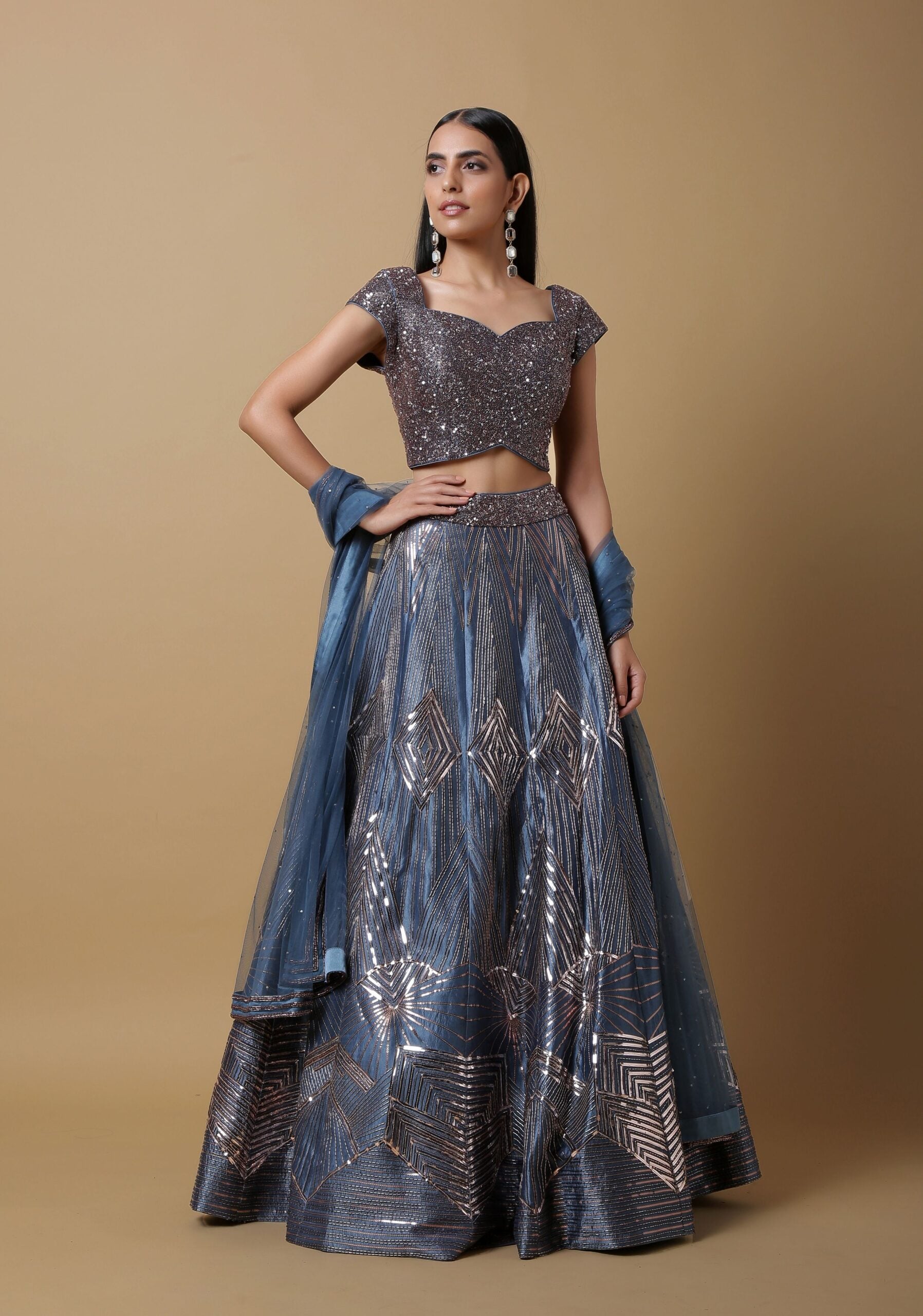 C006 Flashy Teal Blue Lehenga and Blouse Set