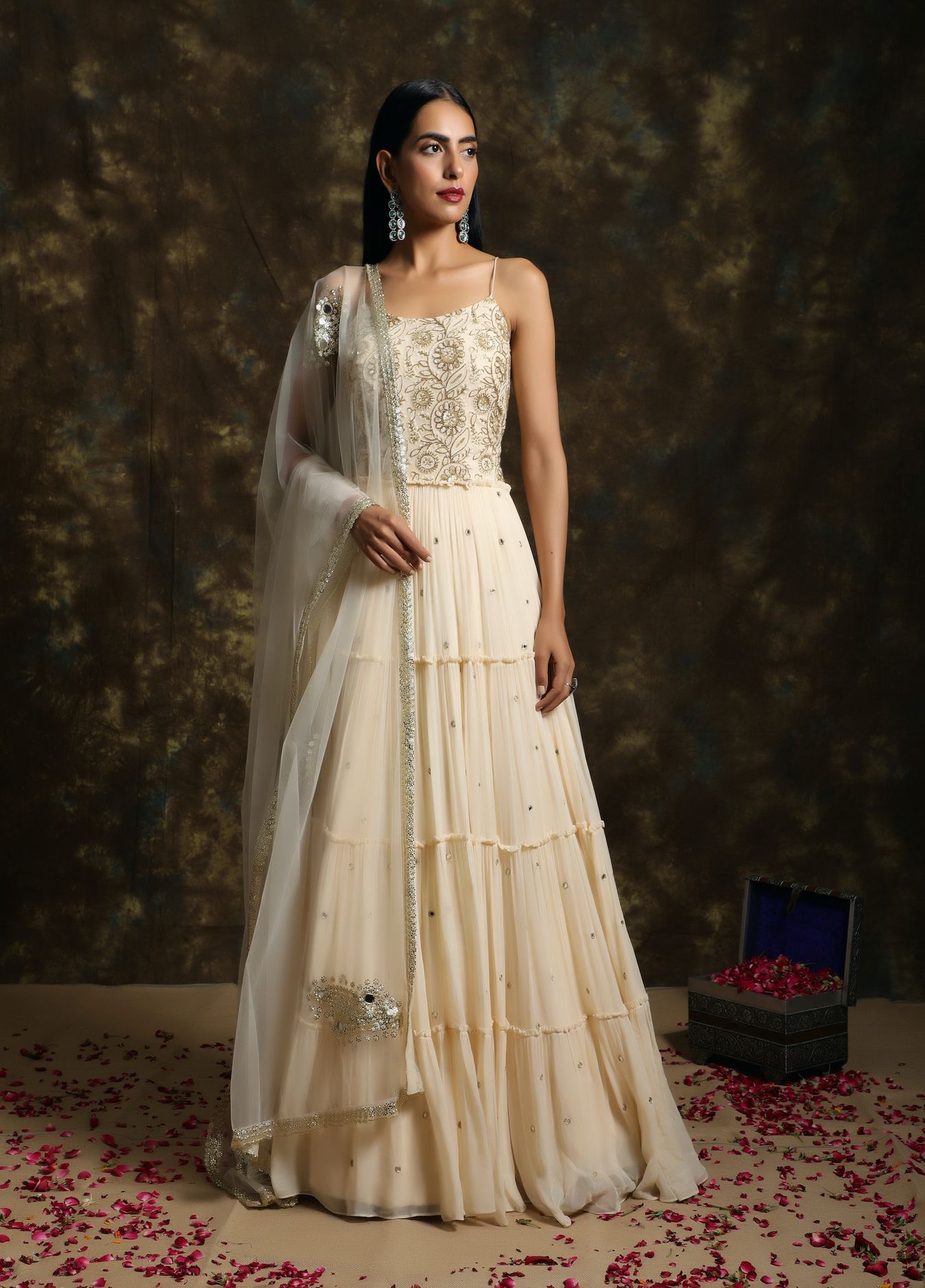 COO2 Peach Crystal Embroidered Lehenga Set
