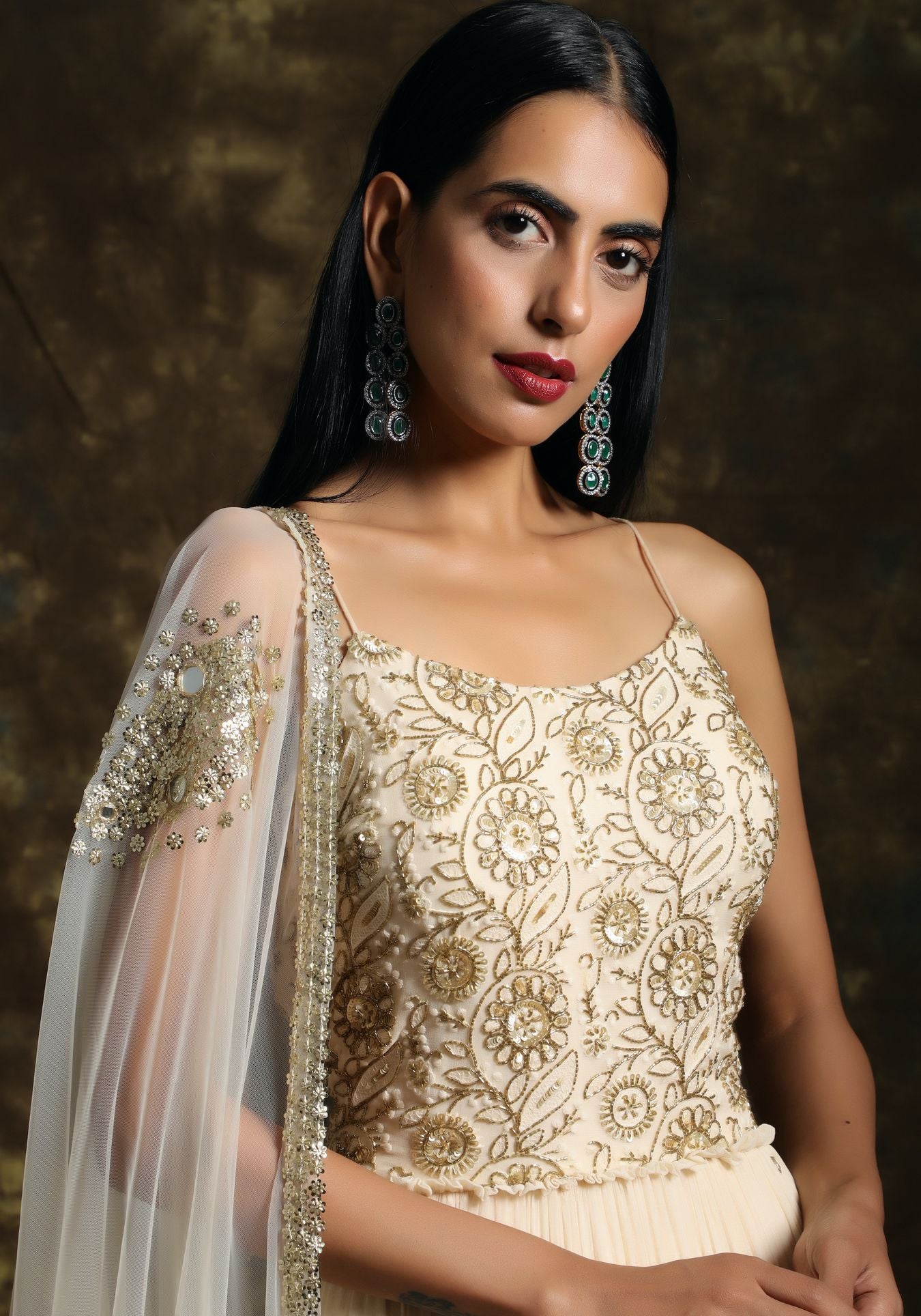 COO2 Peach Crystal Embroidered Lehenga Set