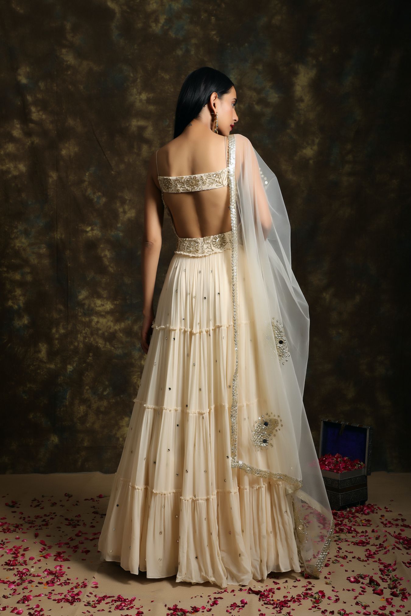 COO2 Peach Crystal Embroidered Lehenga Set