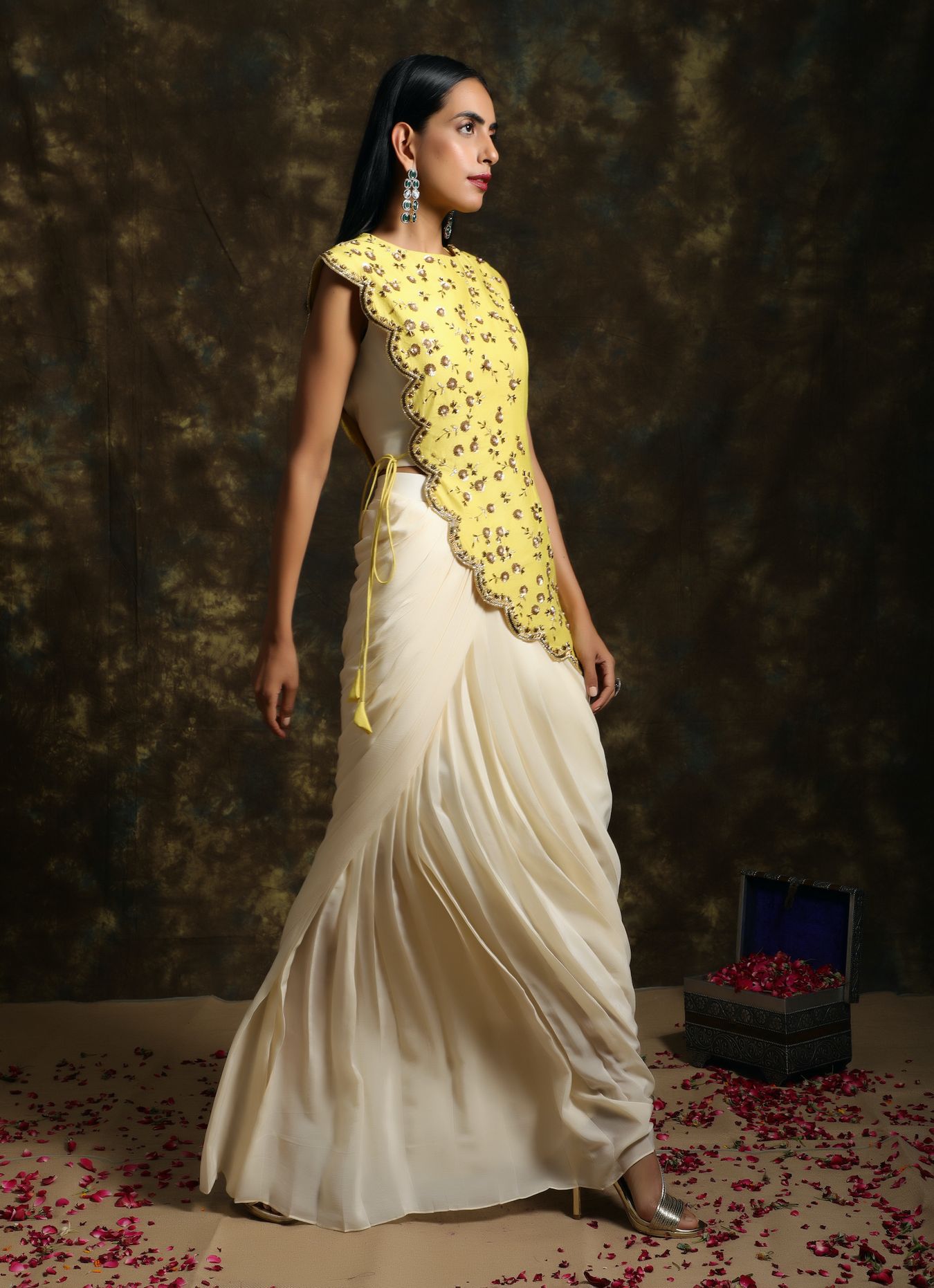 C014 Mordern Silhoutte Top with Draped Skirt