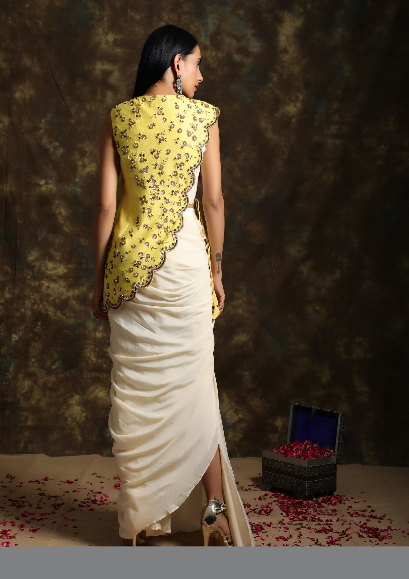 C014 Mordern Silhoutte Top with Draped Skirt