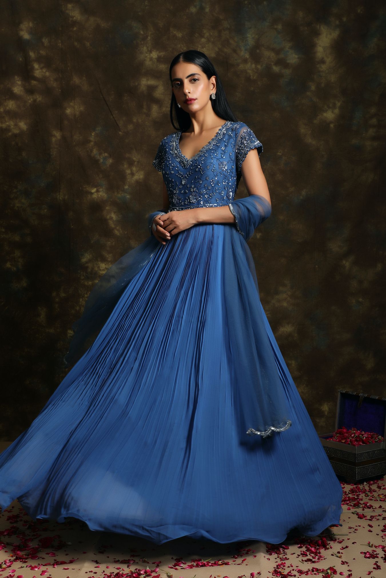 C002 Royal blue embroidered anarkali