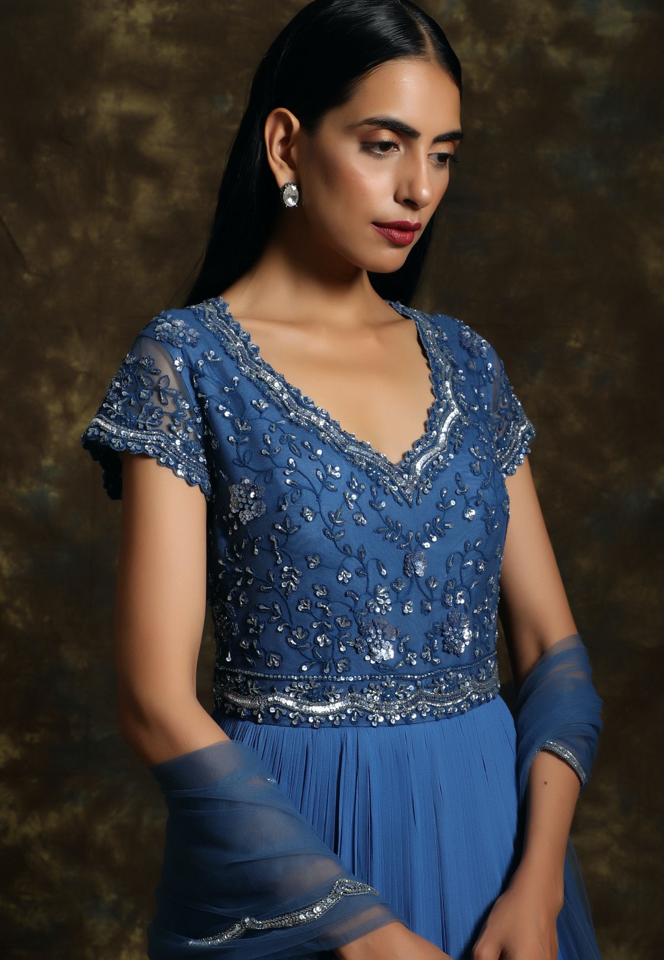 C002 Royal blue embroidered anarkali